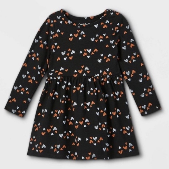 Cat & Jack Other - CAT & JACK GIRLS HEART PRINT DRESS - BLACK MULTI SIZES  (NEW WITH TAGS)